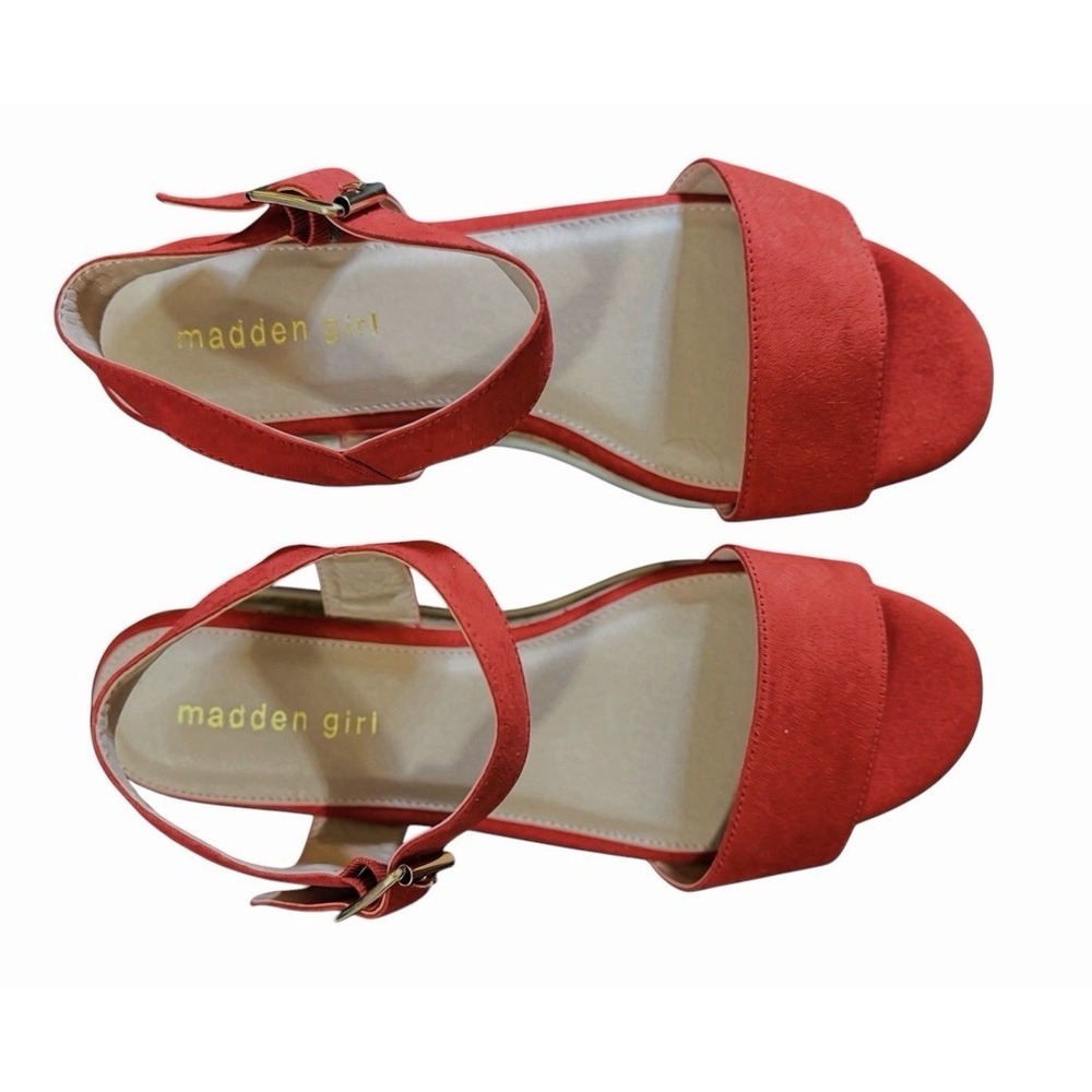 Madden Girl Red Suede Platform Ankle Strap Buckle Strappy Sandals Women's 9M - Picture 4 of 6